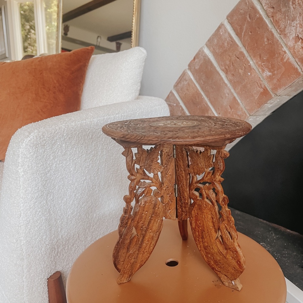SOLD Vintage Ornate Wooden Table w/ folding base